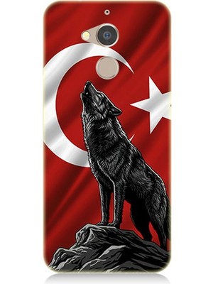 General Mobile Gm8 Uyumlu Bayrak Önünde Uluyan Kurt  Desenli Silikon Kılıf