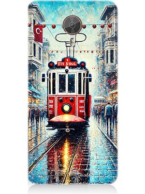 General Mobile Gm5 Plus Uyumlu Yağmurlu Sokakta Kırmızı Tramvay  Desenli Silikon Kılıf