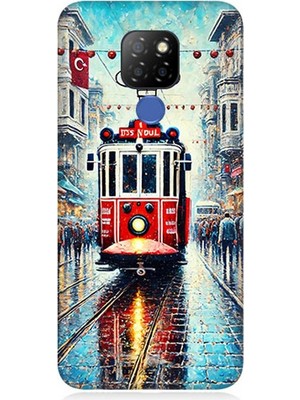 General Mobile Gm 20 Uyumlu Yağmurlu Sokakta Kırmızı Tramvay  Desenli Silikon Kılıf