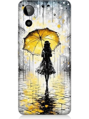 General Mobile Gm 23 Se Uyumlu Yağmurda Sarı Şemsiye Altında  Desenli Silikon Kılıf