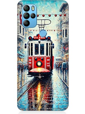 General Mobile Gm 21 Pro Uyumlu Yağmurlu Sokakta Kırmızı Tramvay  Desenli Silikon Kılıf