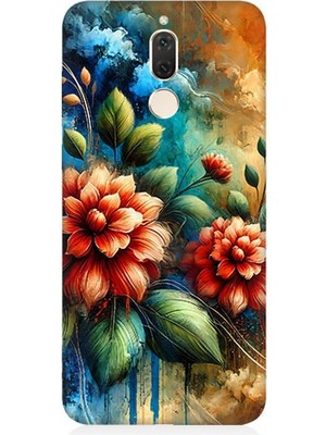 Huawei Mate 10 Lite Uyumlu Kırmızı Çiçek ve Tomurcuklar  Desenli Silikon Kılıf
