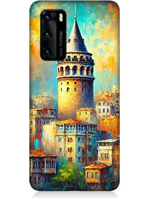 Huawei P40 Uyumlu Galata’da Renkli Işıklar  Desenli Silikon Kılıf