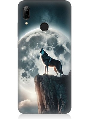 Huawei P Smart 2019 Uyumlu Dolunayda Uluyan Kurt  Desenli Silikon Kılıf