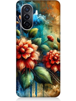 Huawei Nova Y70 Uyumlu Kırmızı Çiçek ve Tomurcuklar  Desenli Silikon Kılıf