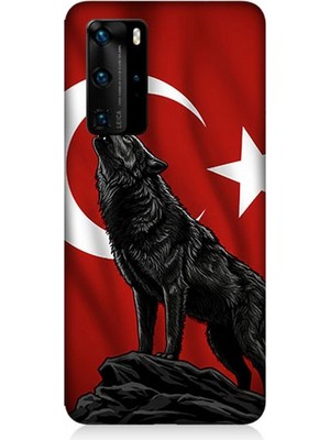 Huawei P40 Pro Uyumlu Ay Yıldızlı Uluyan Kurt  Desenli Silikon Kılıf