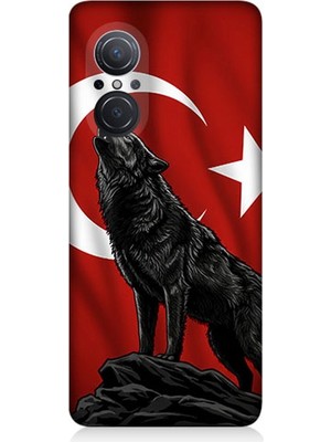 Huawei Nova 9 Se Uyumlu Ay Yıldızlı Uluyan Kurt  Desenli Silikon Kılıf