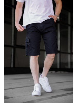 Siyah Renk Kargo Cepli Gabardin Erkek Şort