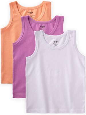 Üçlü Geniş Askılı Atlet 2-9 Yaş Lila Beyaz Somon