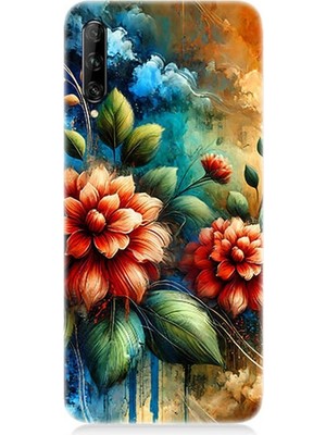 Huawei P Smart Pro Uyumlu Kırmızı Çiçek ve Tomurcuklar  Desenli Silikon Kılıf