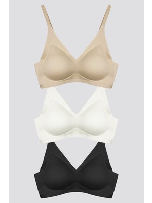 Cottonhill Lazer Kesim Dikişsiz Sütyen Çıkarılabilir Ped Hayalet Sütyen Agraflı Ayarlanabilir Askı - 3'lü Paket