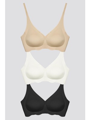 Cottonhill Dikişsiz Lazer Kesim Çıkarılabilir Pedli Hayalet Sütyen Dalga Detay Ayarlanabilir Askı - 3'lü Paket