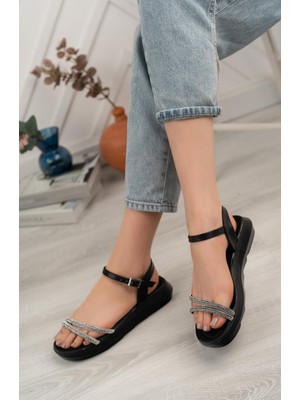 Tolgado Tolgado Kadın Taşlı Şık Puf Yumuşak Sandalet