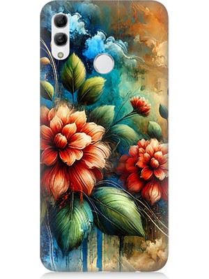 Huawei Honor 10 Lite Uyumlu Kırmızı Çiçek ve Tomurcuklar  Desenli Silikon Kılıf