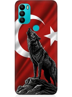 General Mobile Gm 21 Plus Uyumlu Bayrak Önünde Uluyan Kurt  Desenli Silikon Kılıf