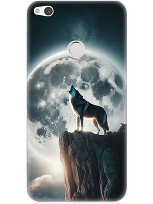 Huawei P9 Lite 2017 Uyumlu Dolunayda Uluyan Kurt  Desenli Silikon Kılıf
