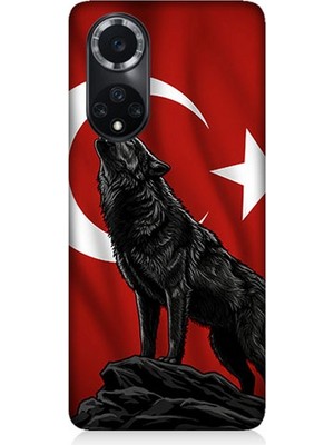 Huawei Nova 9 Uyumlu Ay Yıldızlı Uluyan Kurt  Desenli Silikon Kılıf