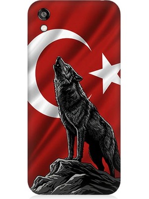 Huawei Honor 8s Uyumlu Bayrak Önünde Uluyan Kurt  Desenli Silikon Kılıf