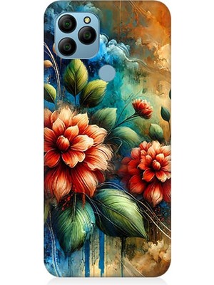 General Mobile Gm 21 Uyumlu Kırmızı Çiçek ve Tomurcuklar  Desenli Silikon Kılıf