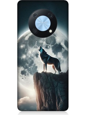 Huawei Nova Y90 Uyumlu Dolunayda Uluyan Kurt  Desenli Silikon Kılıf