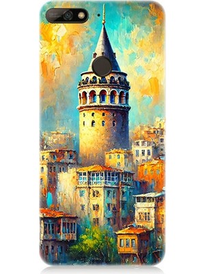 Huawei Y7 2018 Uyumlu Galata’da Renkli Işıklar  Desenli Silikon Kılıf