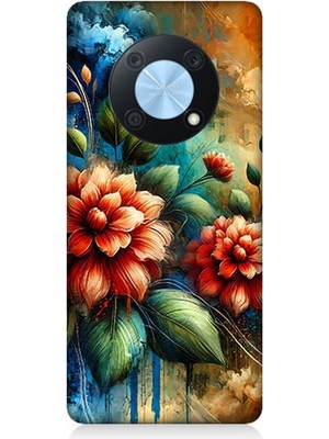 Huawei Nova Y90 Uyumlu Kırmızı Çiçek ve Tomurcuklar  Desenli Silikon Kılıf