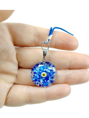 Murano Mavi Kırıntılı Nazar Boncuğu Araba Dikiz Ayna Süsü El Yapımı Lüks Cam Hediyelik Aksesuar