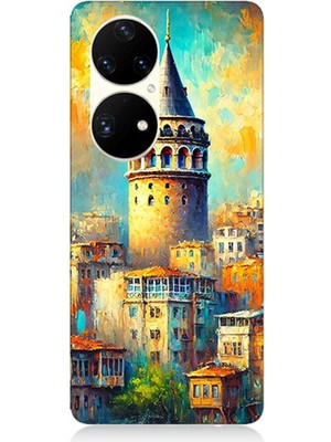 Huawei P50 Pro Uyumlu Galata’da Renkli Işıklar  Desenli Silikon Kılıf