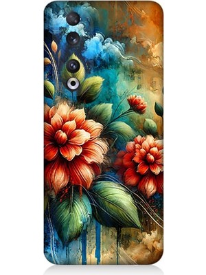 Huawei Honor 90 Uyumlu Kırmızı Çiçek ve Tomurcuklar  Desenli Silikon Kılıf