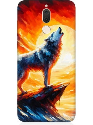Huawei Mate 10 Lite Uyumlu Kayalıkta Uluyan Kurt Yalnızlığı  Desenli Silikon Kılıf