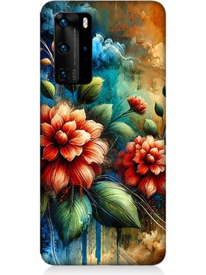 Huawei P40 Pro Uyumlu Kırmızı Çiçek ve Tomurcuklar  Desenli Silikon Kılıf