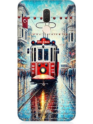 Huawei Mate 10 Lite Uyumlu Yağmurlu Sokakta Kırmızı Tramvay  Desenli Silikon Kılıf