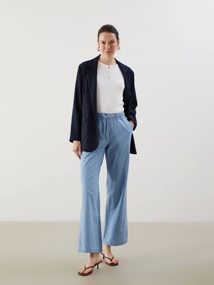 Lcwaıkıkı Classic Bej Beli Lastikli Wideleg Kadın Jean Pantolon