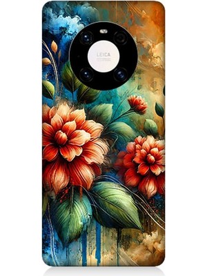 Huawei Mate 40 Pro Uyumlu Kırmızı Çiçek ve Tomurcuklar  Desenli Silikon Kılıf