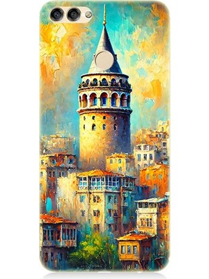 Huawei P Smart Uyumlu Galata’da Renkli Işıklar  Desenli Silikon Kılıf