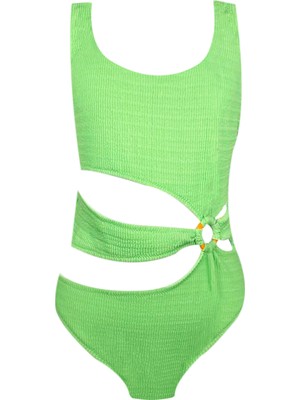 Look Me Askılı Cut-Out Halka Detaylı - Yeşil 50UV Kız Çocuk Mayo By Nessi Byrd