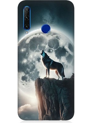Huawei Honor 20 Lite Uyumlu Dolunayda Uluyan Kurt  Desenli Silikon Kılıf
