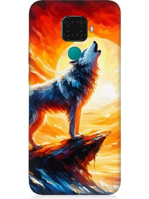 Huawei Mate 30 Lite Uyumlu Kayalıkta Uluyan Kurt Yalnızlığı  Desenli Silikon Kılıf