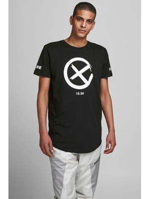 Jack & Jones Erkek Siyah Baskılı Printed T-Shirt - 12195559