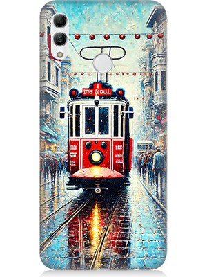 Huawei Honor 10 Lite Uyumlu Yağmurlu Sokakta Kırmızı Tramvay  Desenli Silikon Kılıf