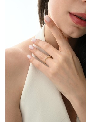 Gümüş Altın Yaldızlı Zirkon Tek Taşlı Topçuklu Vera  Yüzük