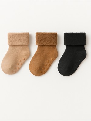 Bebek 3'lü Havlu Soket Çorap Antrasit-Kahverengi-Açık Kahverengi