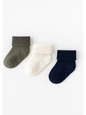 Bebek 3'lü Havlu Soket Çorap Lacivert-Haki-Beyaz