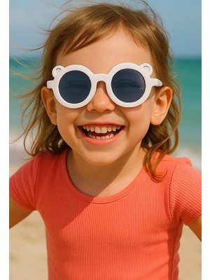 Kids Güneş Gözlüğü Beyaz Ayıcık Çerçeve Uv 400 Korumalı Ce Belgeli Çocuk Güneş Gözlüğü