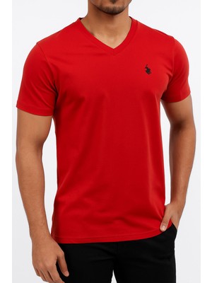 Erkek Kırmızı V Yaka Regular Fit Basic Tişört C2T0N2O2