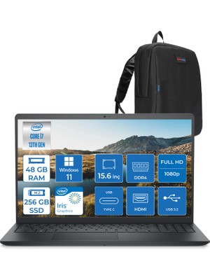 Dell Inspiron 15 3530 Intel Core I7-1355U 48GB 256GB SSD 15.6 Inç Full Hd  WIN11PRO Laptop ZI35301103P16+ZETTAÇANTA