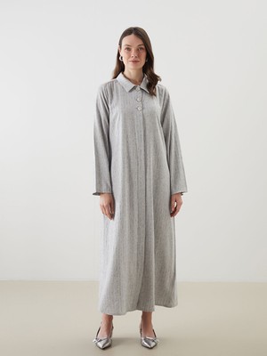 Lc Waikiki Yeni Sezon Cizgili Keten Gorunumlu Gomlek Elbise - S5MK00Z8