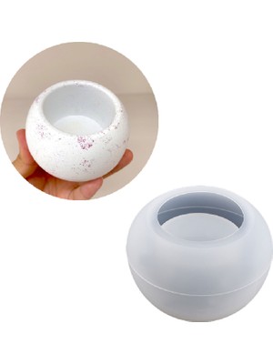 Epoksi Yuvarlak Beton Saksı ve Mumluk Silikon Kalıbı Orta Boy 8.6x5.5 cm