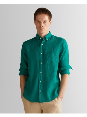 Gant Erkek Yeşil Regular Fit Düğmeli Yaka Keten Gömlek 3240120.322