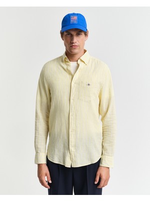 Gant Erkek Sarı Regular Fit Düğmeli Yaka Çizgili Gömlek 3250038.714